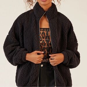 Pacsun Black Teddy Sherpa Full Zip Jacket Coat